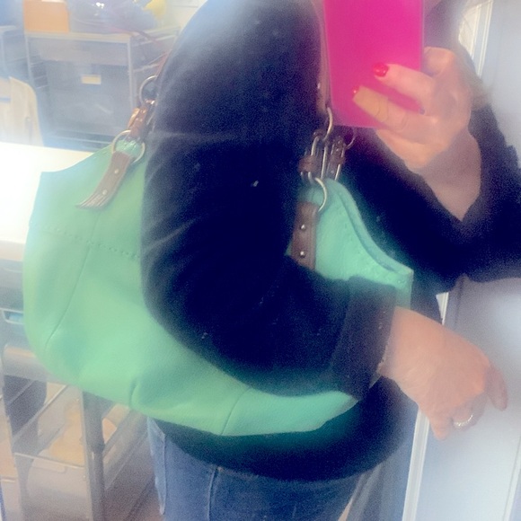 The Sak Bag LEATHER Mint Green Medium  Satchel  Shoulder Purse - Picture 2 of 12